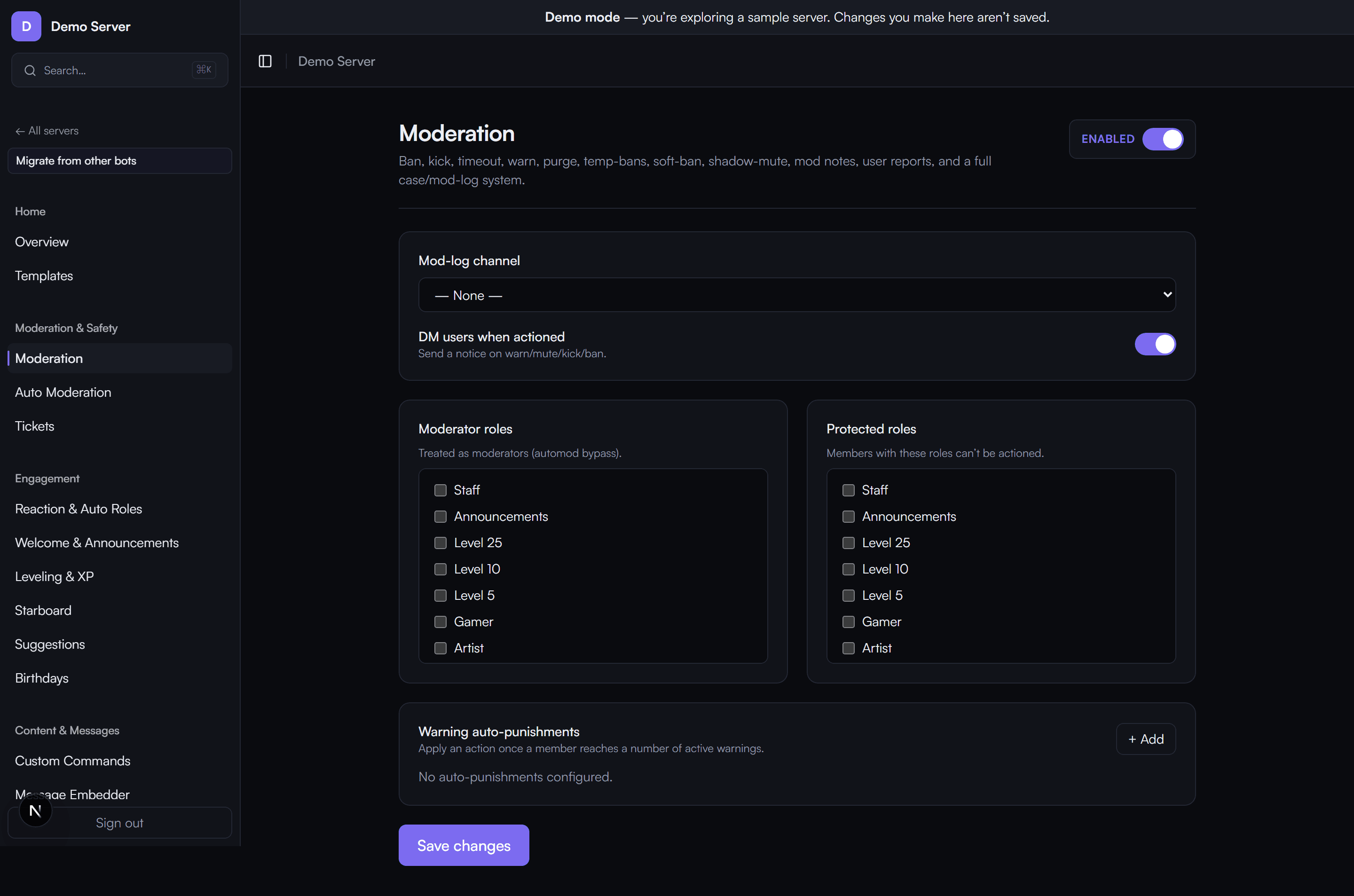 Moderation configuration in the Omnekai dashboard